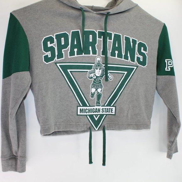 PINK Victoria's Secret w/ 5th & Ocean MSU Spartans Women S Hoodie Crop Top Shirt - Picture 2 of 8